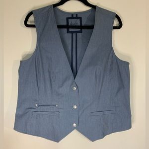D&Co Denim & Company Women’s Vest Blue Gray Buttons Adjustable Strap Size L